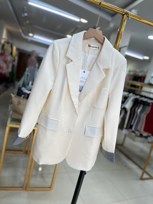 Single Breasted Folded Sleeves Blazer